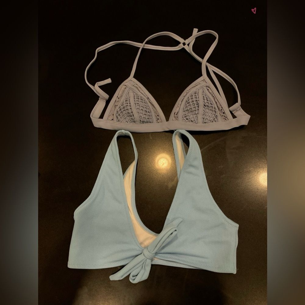 Light Blue and Gray Bikini Top Set